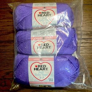 3 skeins of red heart soft baby steps light grape yarn